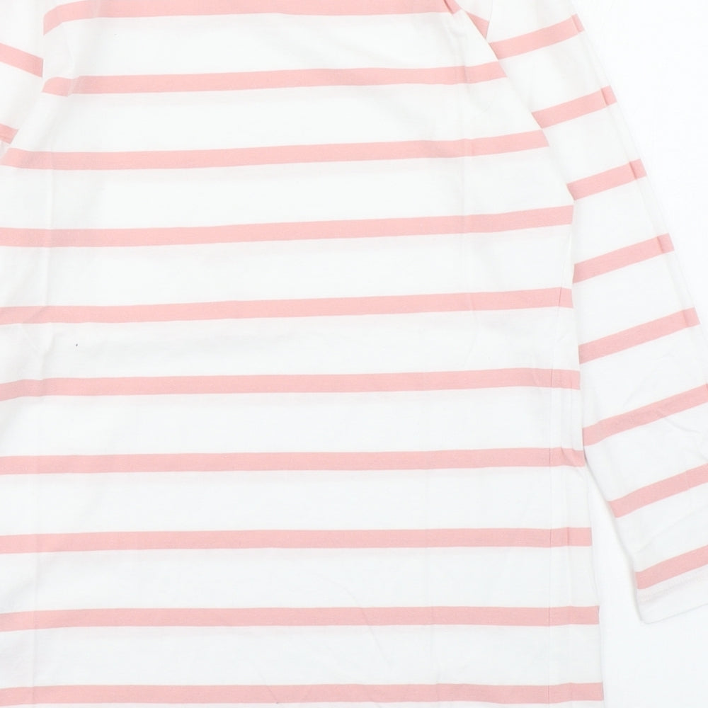 VILA Womens White Striped 100% Cotton Basic T-Shirt Size M Boat Neck