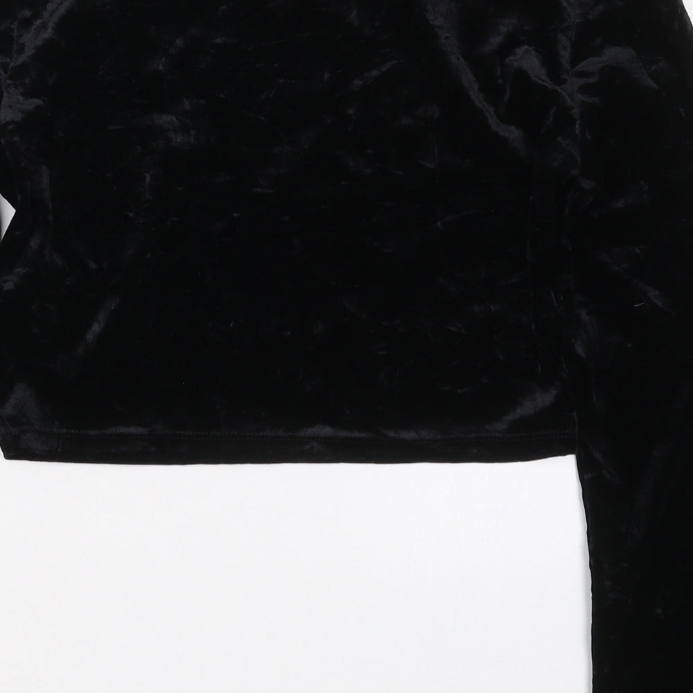 H&M Womens Black Polyester Cropped T-Shirt Size M Boat Neck