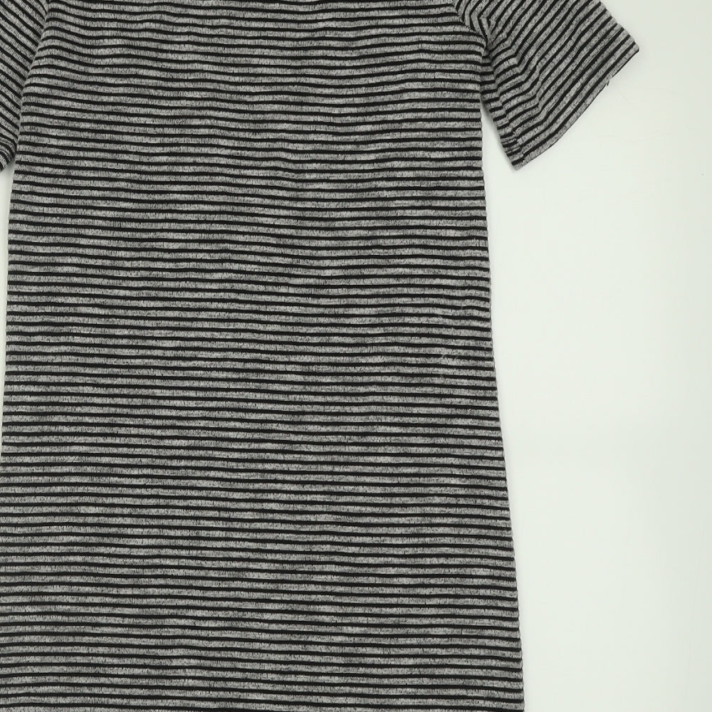 H&M Womens Grey Striped Polyester A-Line Size 10 Crew Neck Zip