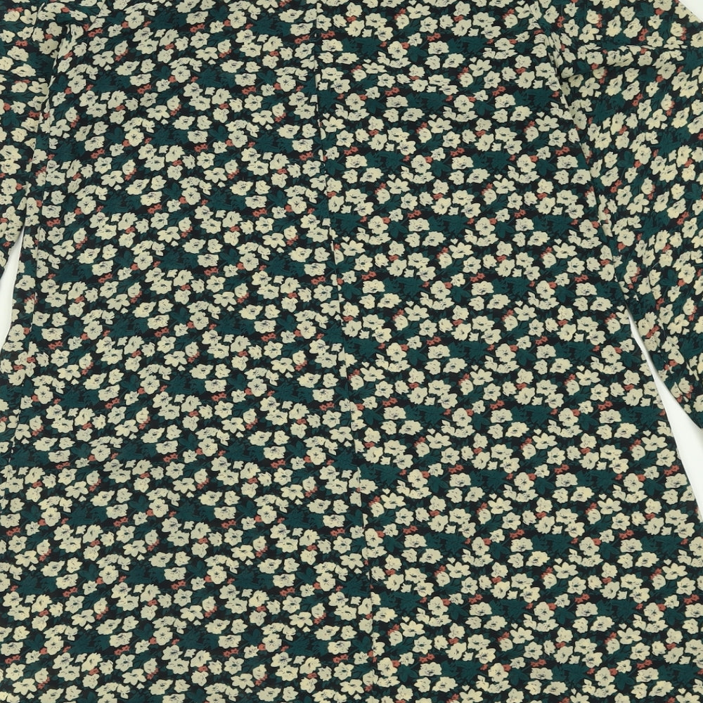 Atmosphere Womens Green Floral Polyester A-Line Size 8 Crew Neck Button