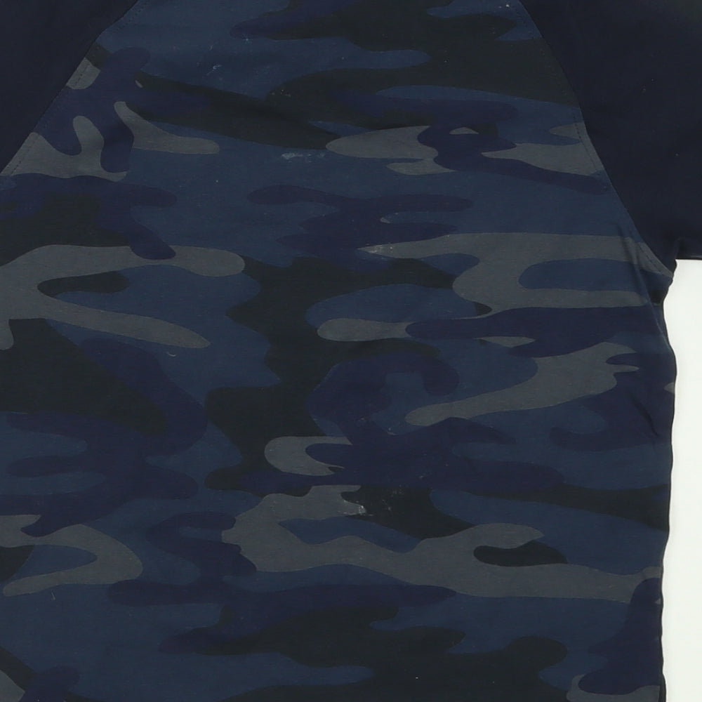 Ribstop Boys Blue Camouflage Cotton Basic T-Shirt Size S Crew Neck Pullover