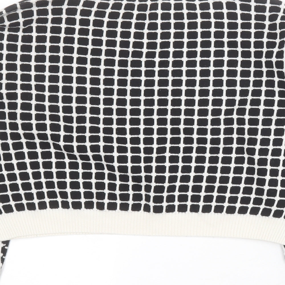 Miss Selfridge Womens Black Round Neck Geometric Acrylic Pullover Jumper Size 8 - Cropped