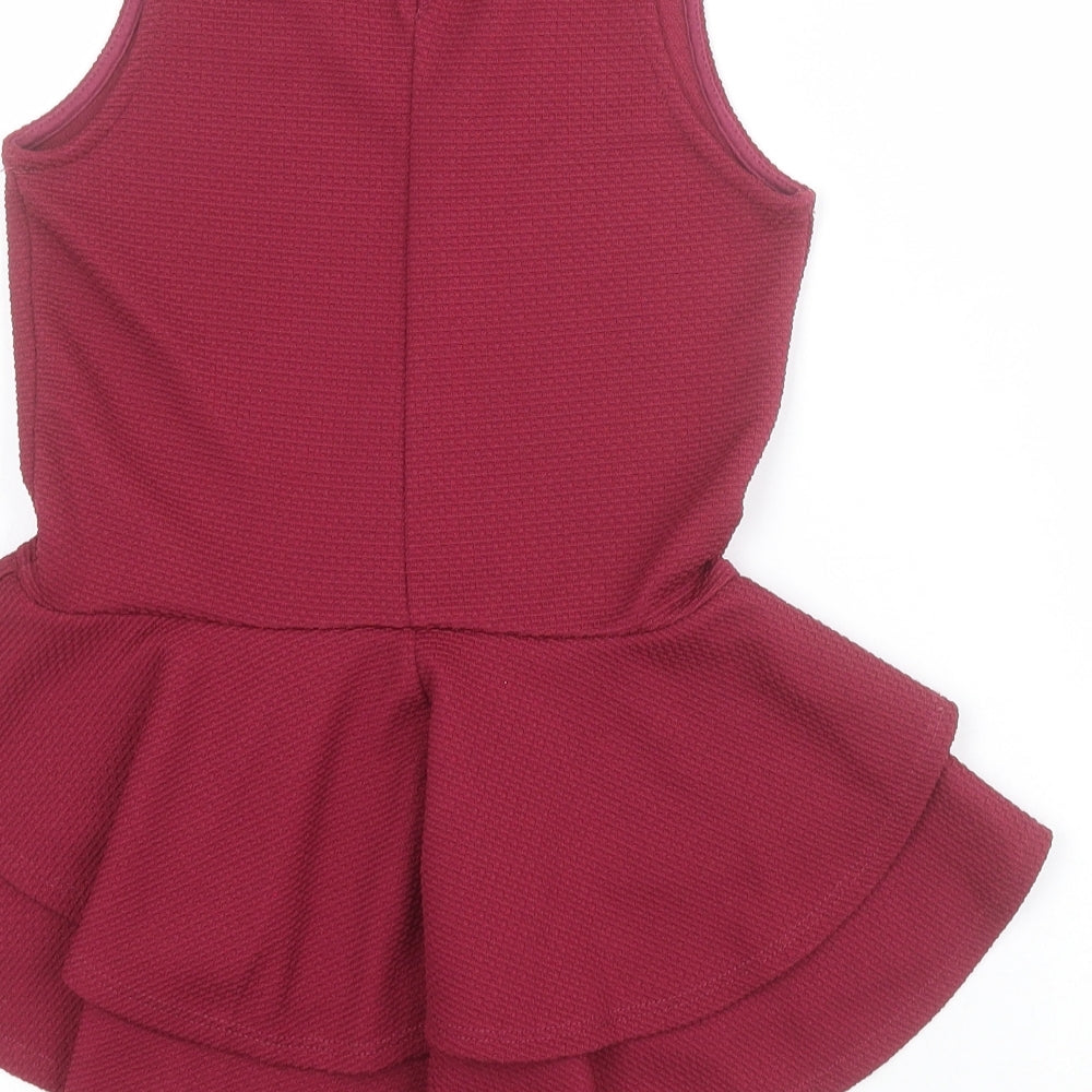 Miss Selfridge Womens Red Polyester Basic Blouse Size 4 Round Neck - Peplum