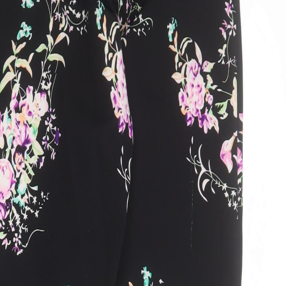 Missguided Womens Black Floral Polyester Carrot Trousers Size 6 L28 in Regular Zip