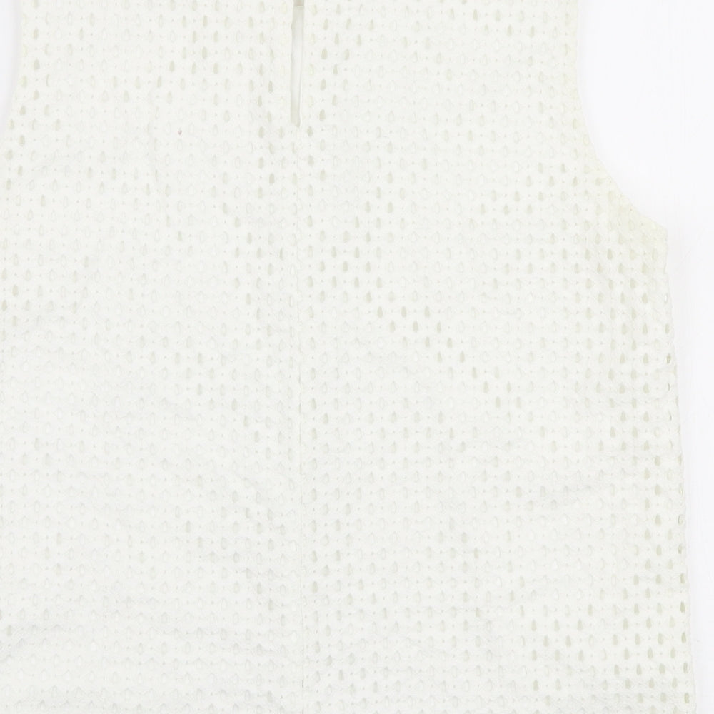 Warehouse Womens White Nylon Basic Blouse Size 10 Round Neck