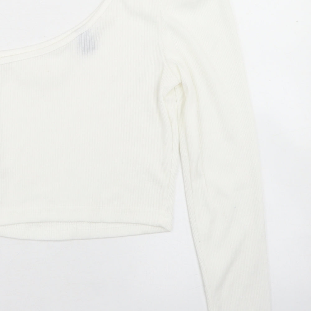 SheIn Womens White Polyester Cropped T-Shirt Size S One Shoulder