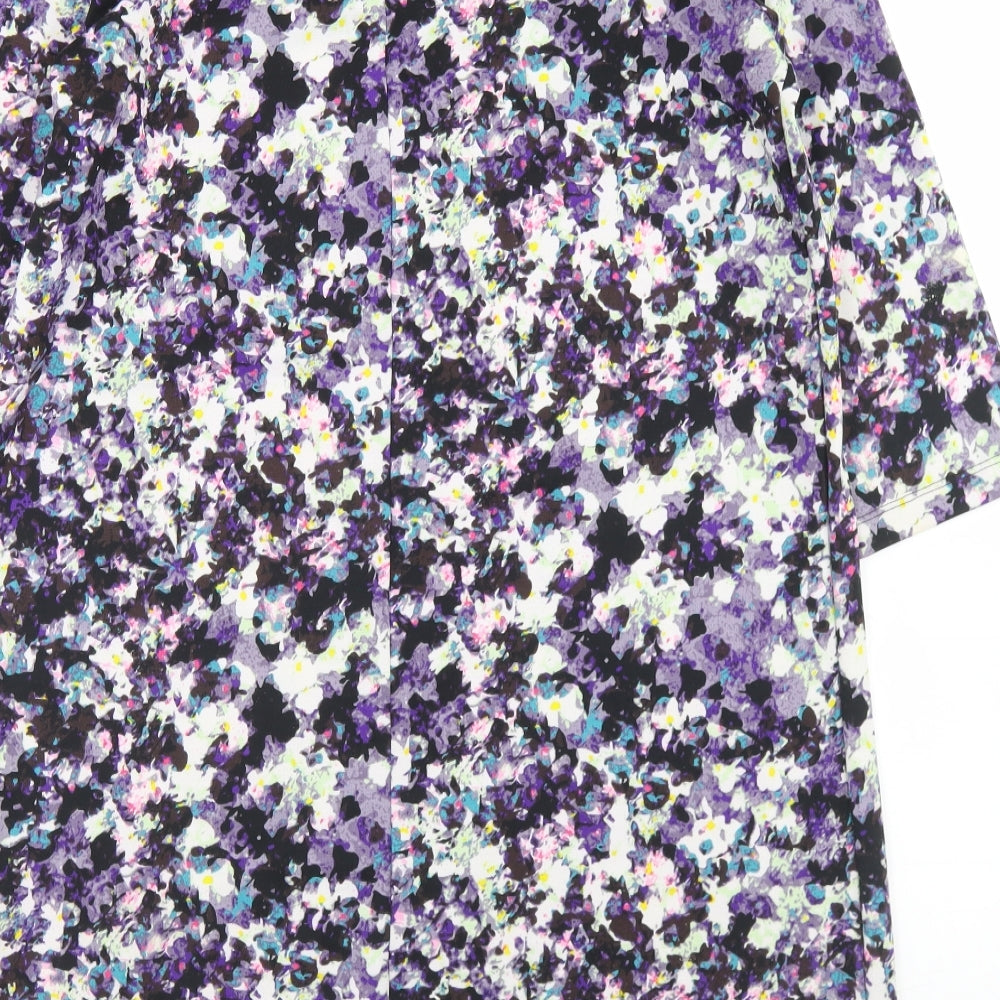 H&M Womens Purple Floral Polyester A-Line Size M Round Neck Zip