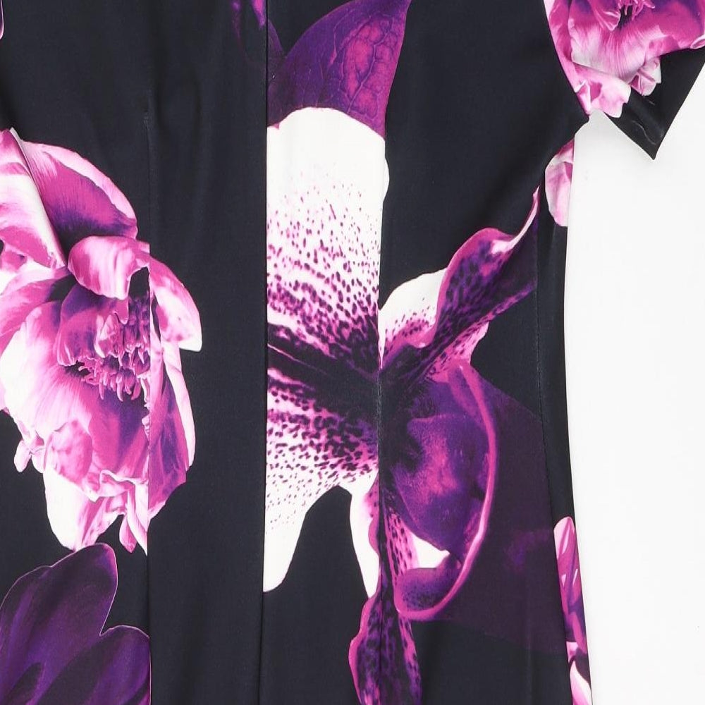 Gerard Womens Black Floral Polyester A-Line Size 12 V-Neck Zip