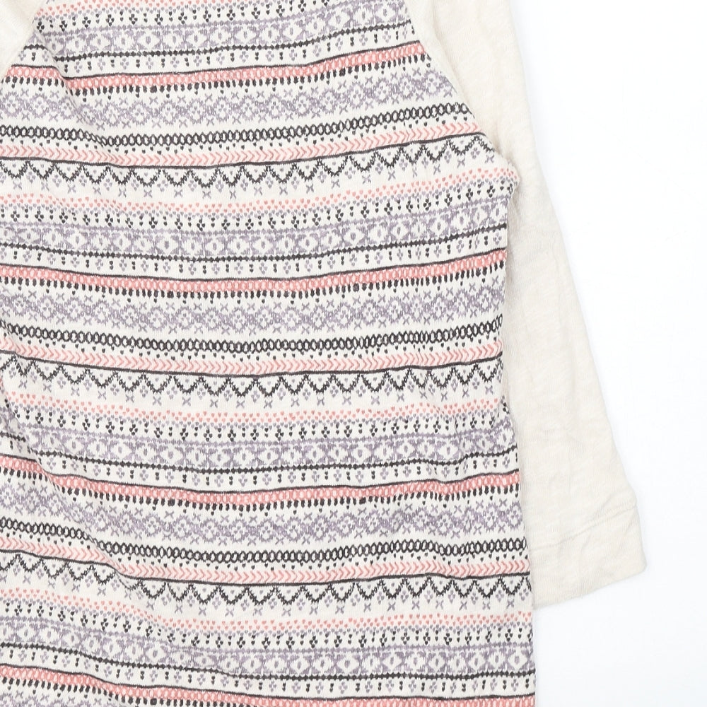Marks & Spencer Womens Beige Round Neck Geometric Cotton Pullover Jumper Size 8