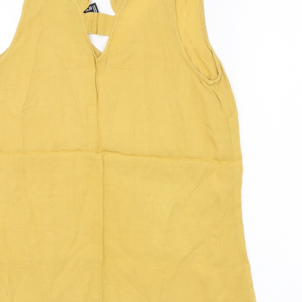 New Look Womens Yellow Viscose Tunic Tank Size 10 V-Neck