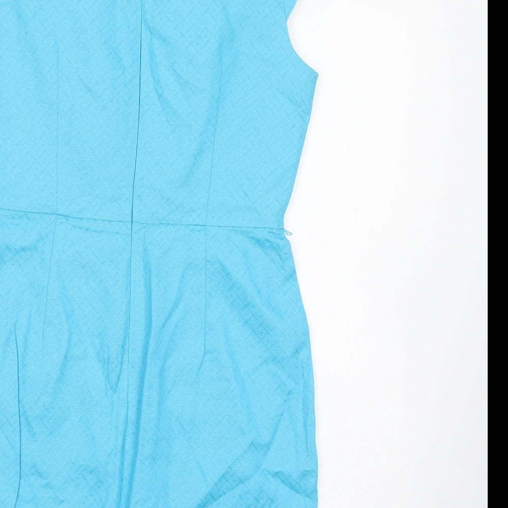 Oasis Womens Blue Cotton Pencil Dress Size 10 Boat Neck Zip