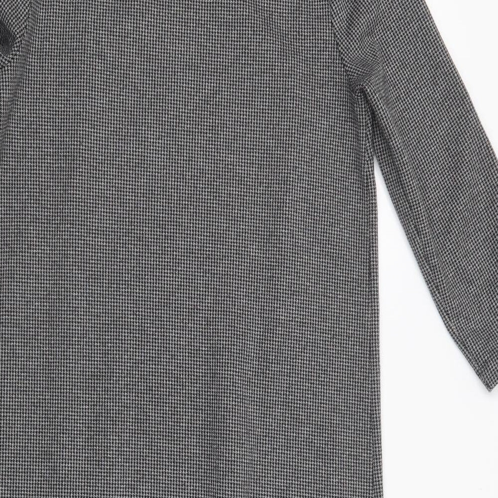 Maria Bellentani Womens Grey Houndstooth Viscose Shift Size S Boat Neck Pullover