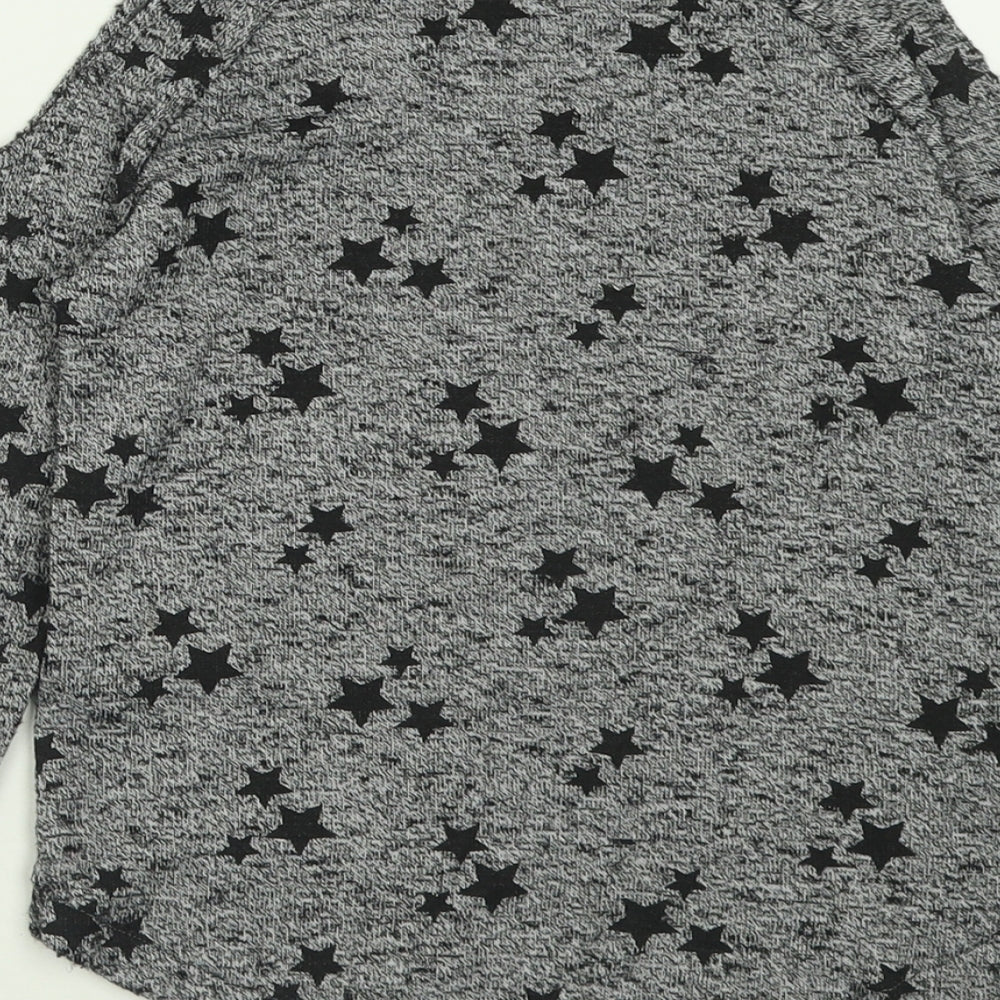 H&M Girls Grey Geometric Polyester Basic Casual Size 9-10 Years Crew Neck Pullover - Star Pattern