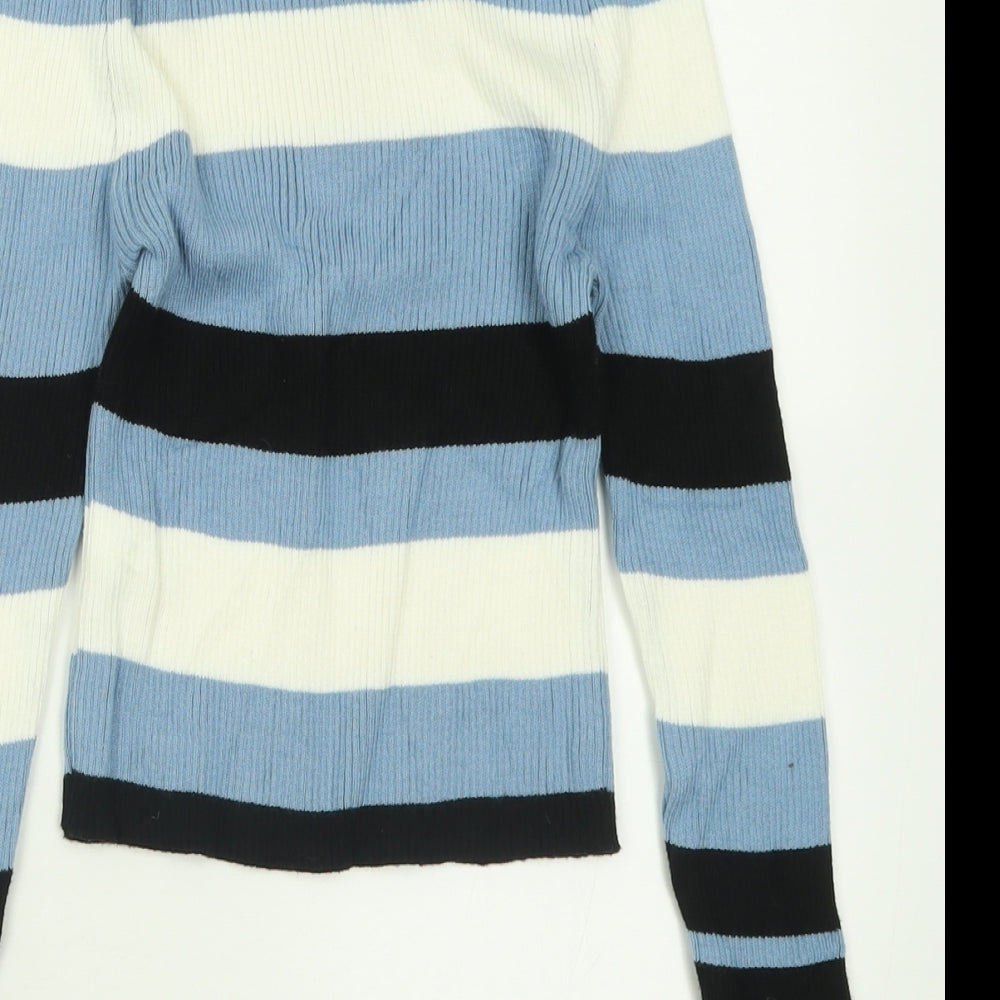 New Look Girls Blue Crew Neck Striped Acrylic Pullover Jumper Size 12-13 Years Pullover