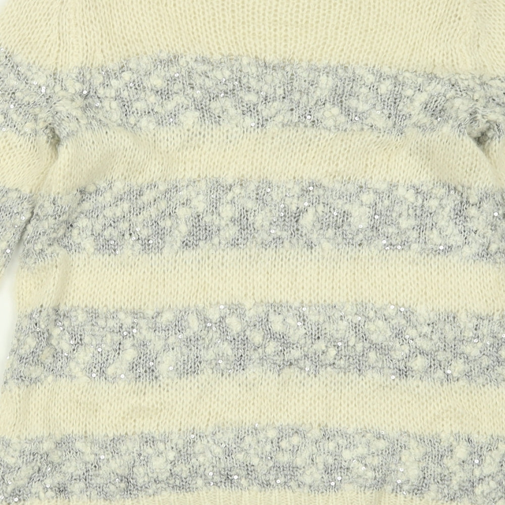 Topshop Womens Ivory Crew Neck Striped Acrylic Pullover Jumper Size 8