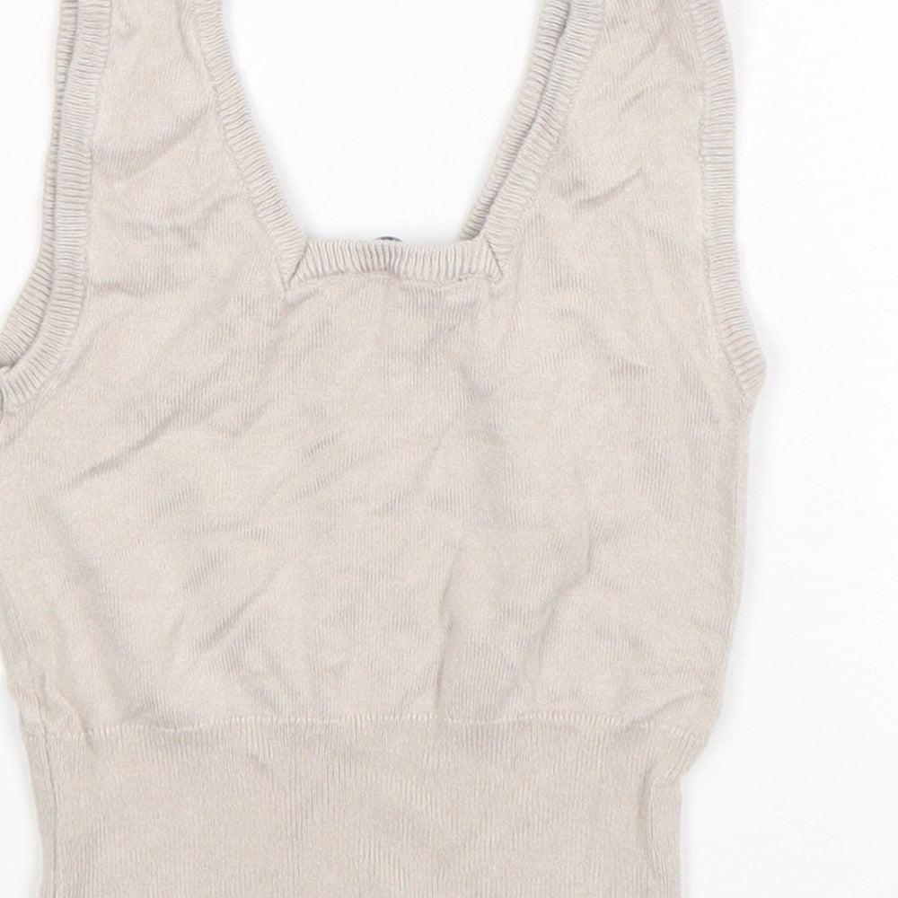 Tiffosi Girls Beige Viscose Cropped Tank Size 9-10 Years Square Neck Pullover