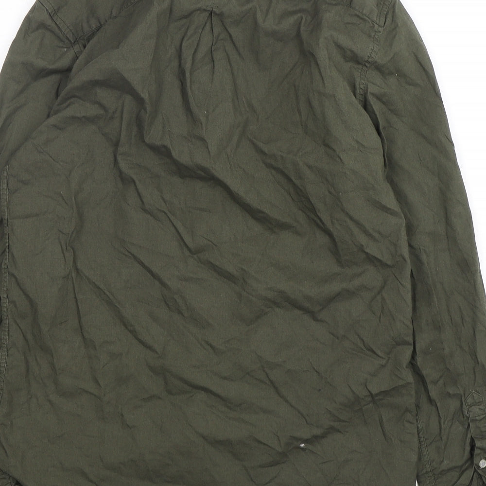 River Island Mens Green Cotton Button-Up Size S Collared Button