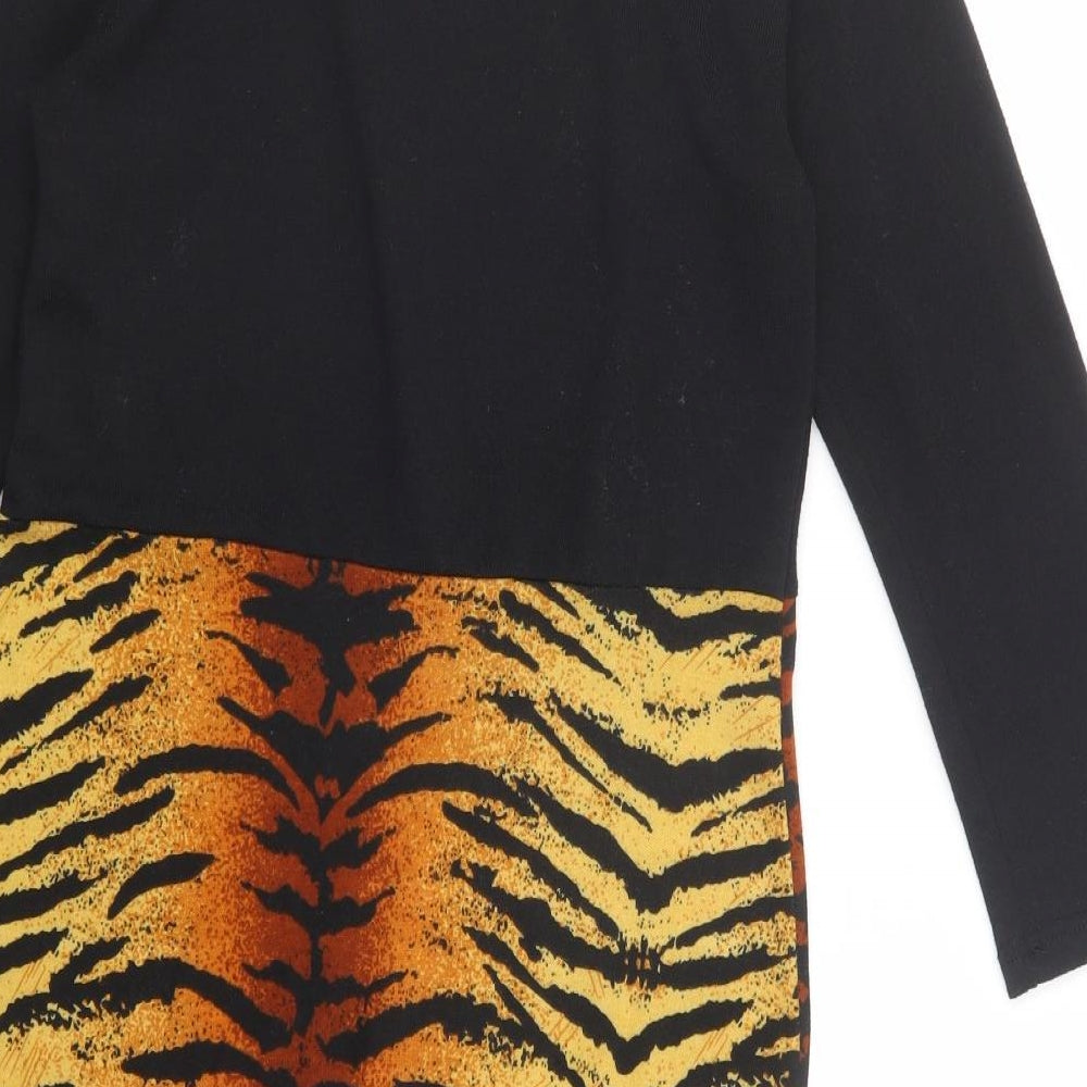 Indulgence Womens Black Animal Print Wool Bodycon Size M Crew Neck Pullover