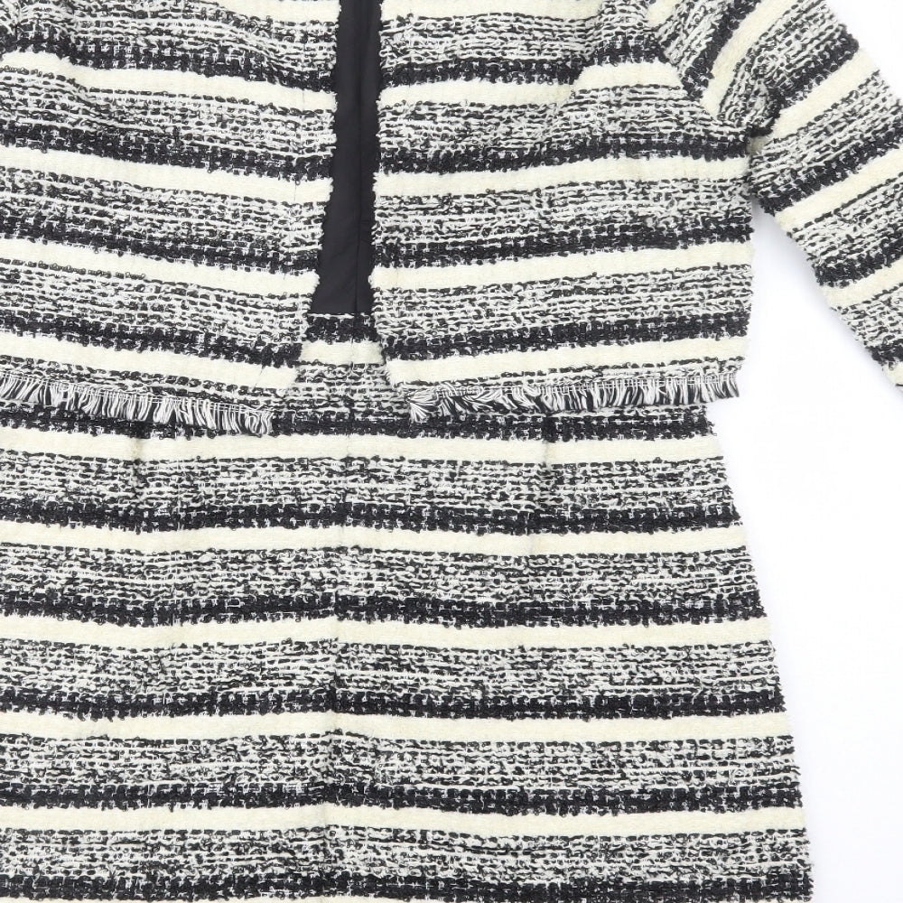 Jaune Rouge Womens Black Striped Viscose Shift Size M Boat Neck Zip