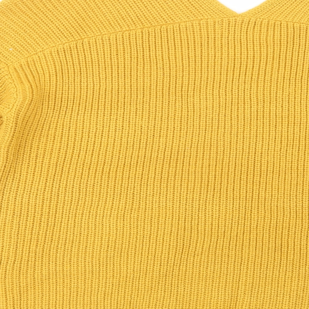 New Look Womens Yellow V-Neck Acrylic Pullover Jumper Size L