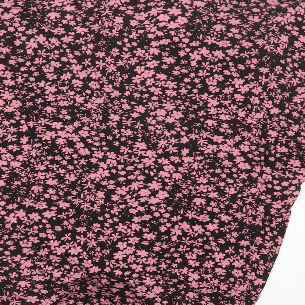 Very Womens Black Floral Viscose Basic T-Shirt Size 16 V-Neck