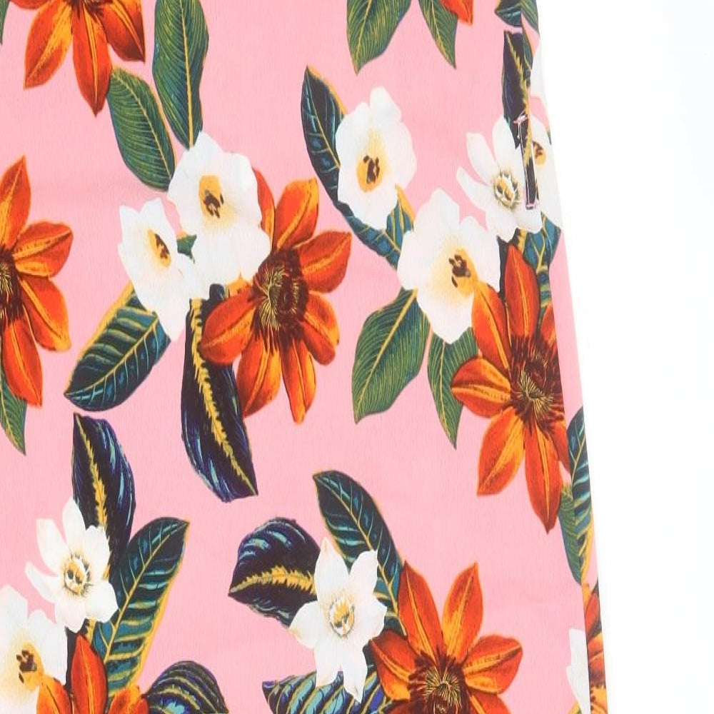 New Look Womens Pink Floral Polyester A-Line Size 8 V-Neck Pullover