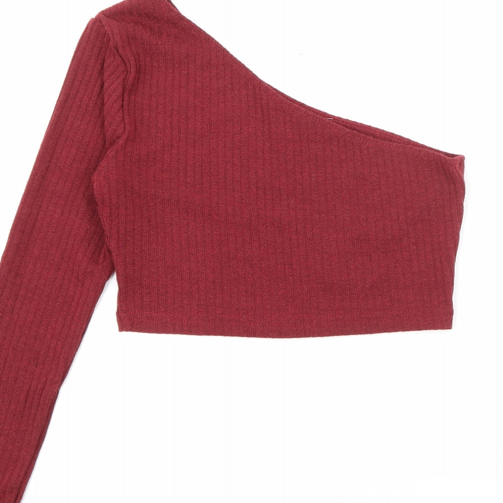SheIn Womens Red Scoop Neck Polyester Pullover Jumper Size S - Off shoulder
