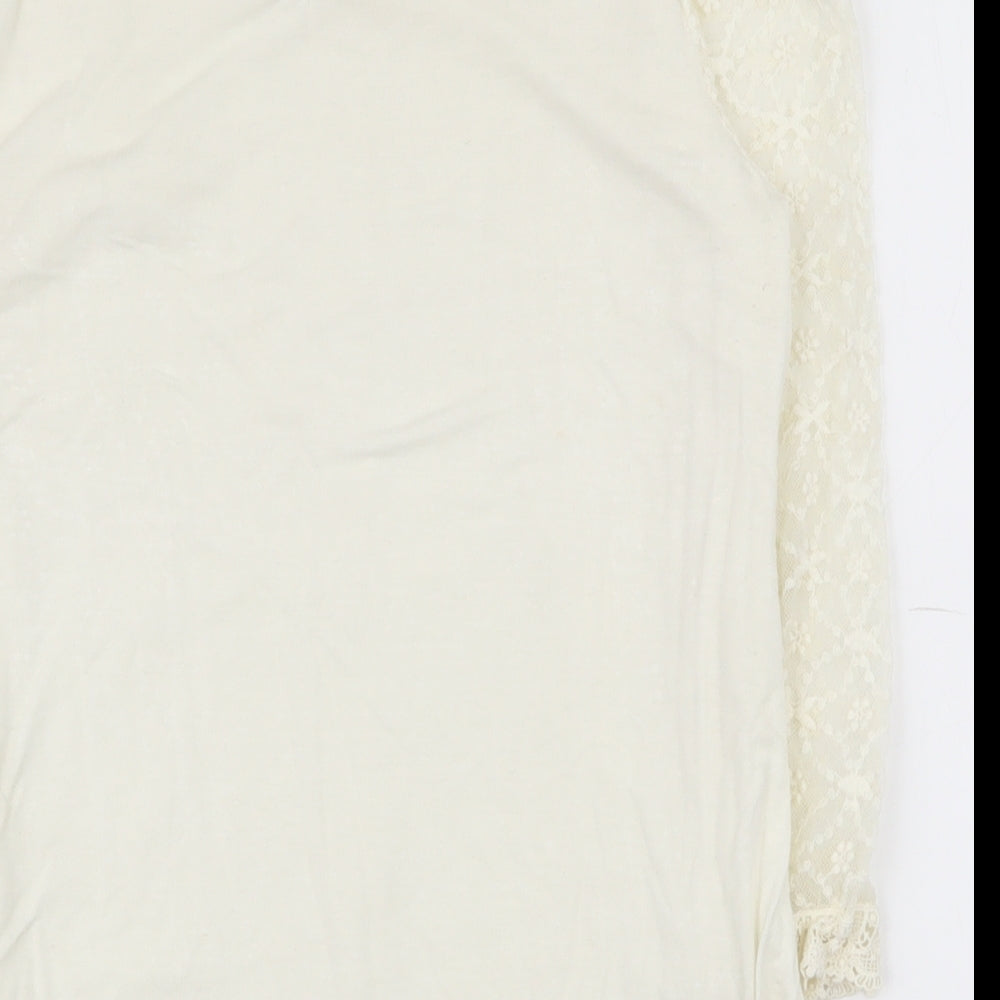 Oasis Womens Ivory Geometric Polyester Basic T-Shirt Size XS Round Neck