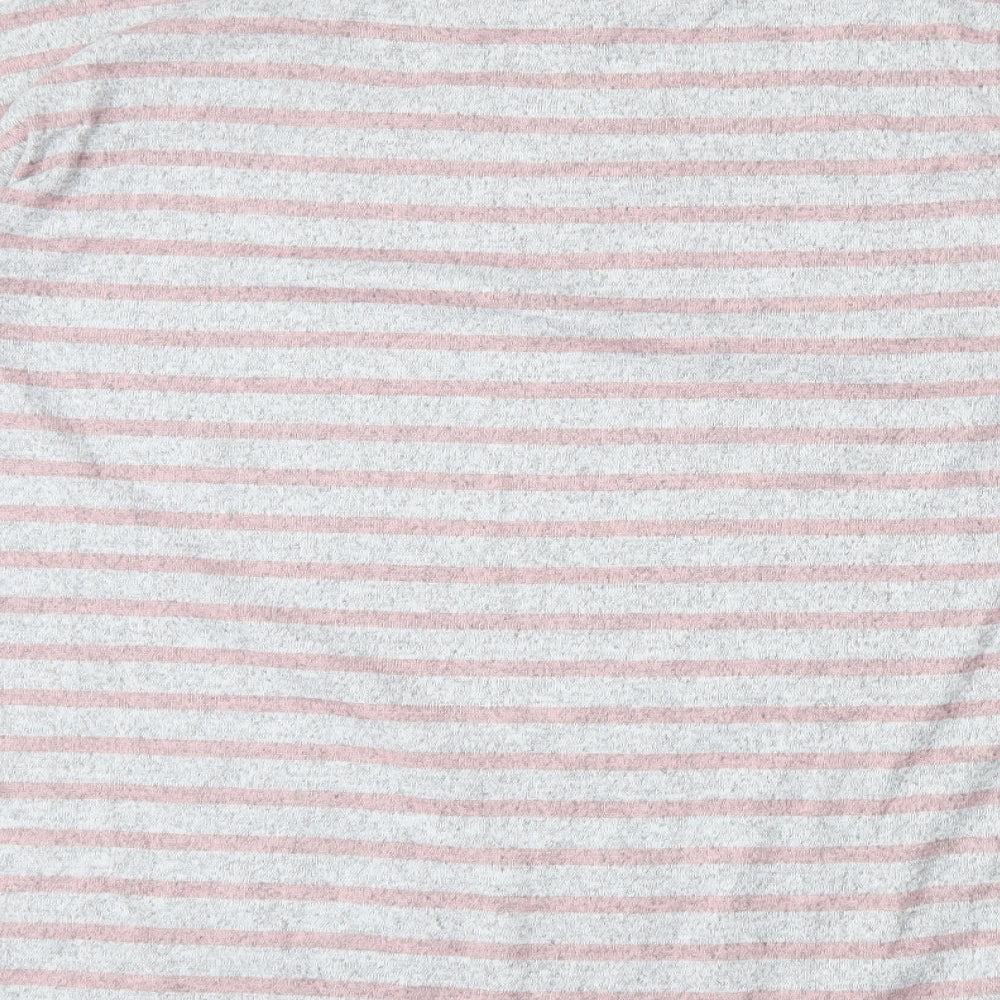 Bonmarché Womens Grey Mock Neck Striped Polyester Pullover Jumper Size 16
