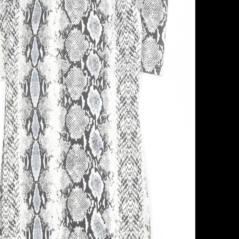 PRETTYLITTLETHING Womens Grey Animal Print Polyester Bodycon Size 8 Square Neck Pullover