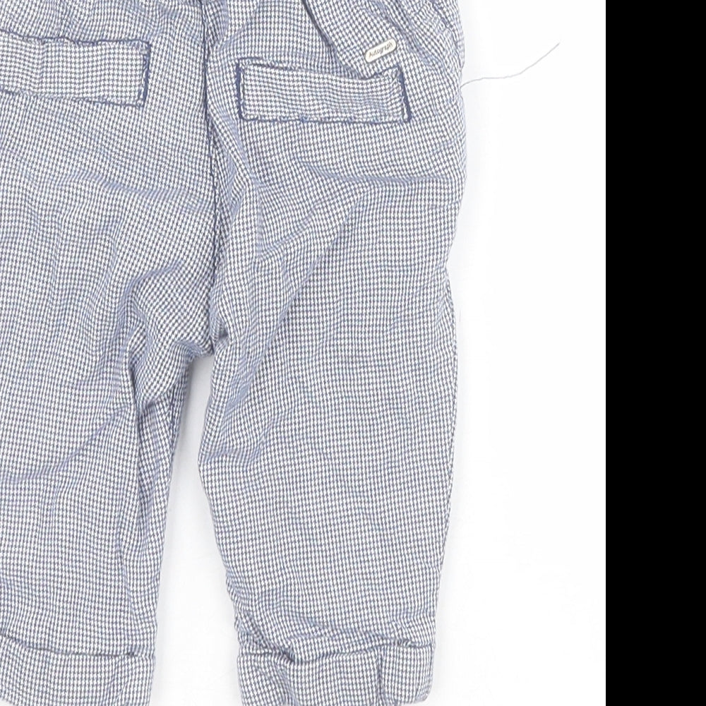 Marks & Spencer Baby Blue Houndstooth 100% Cotton Cropped Trousers Size 0-3 Months Button