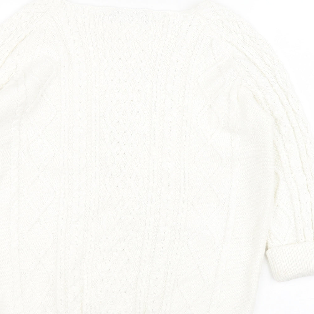 Tru Collection Womens White Square Neck 100% Cotton Pullover Jumper Size M