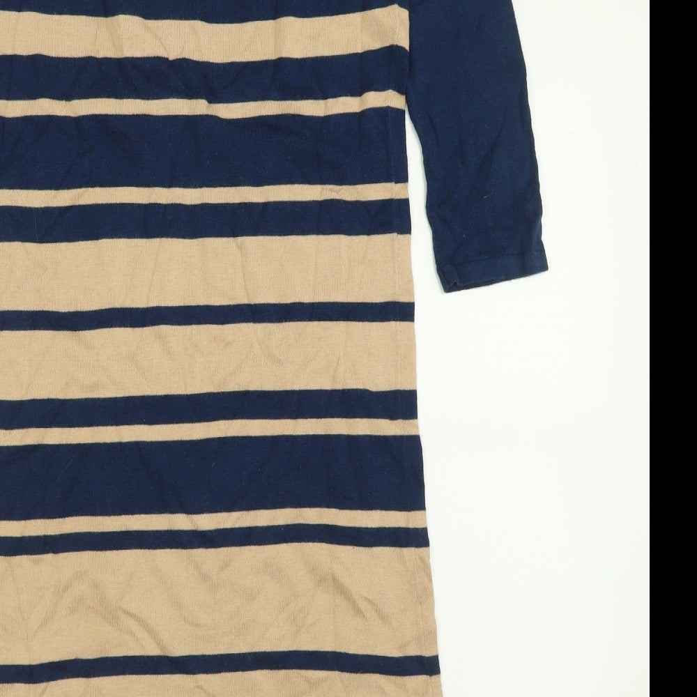 Marks and Spencer Womens Blue Striped Cotton Jumper Dress Size 8 Crew Neck Pullover