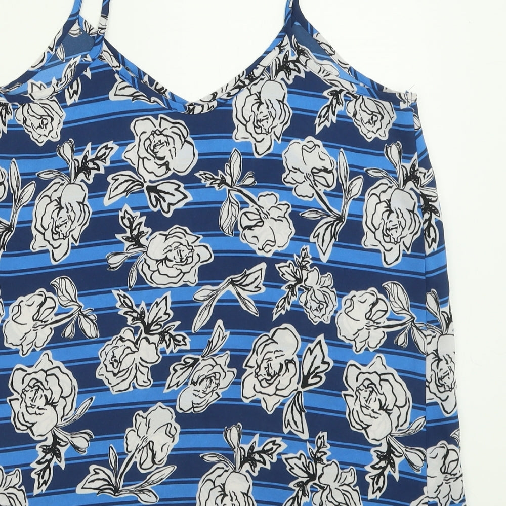 Atmosphere Womens Blue Floral Polyester Basic Tank Size 8 V-Neck