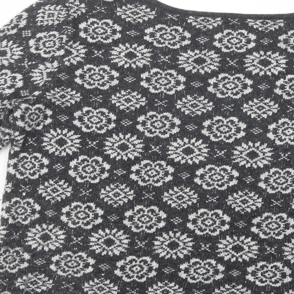 H&M Womens Grey Boat Neck Floral Cotton Pullover Jumper Size M