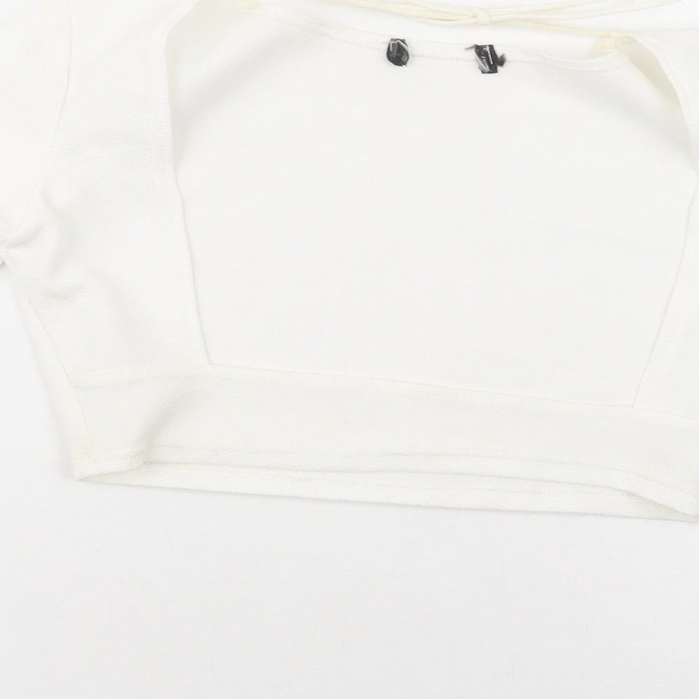PRETTYLITTLETHING Womens White Polyester Cropped Blouse Size 6 Round Neck