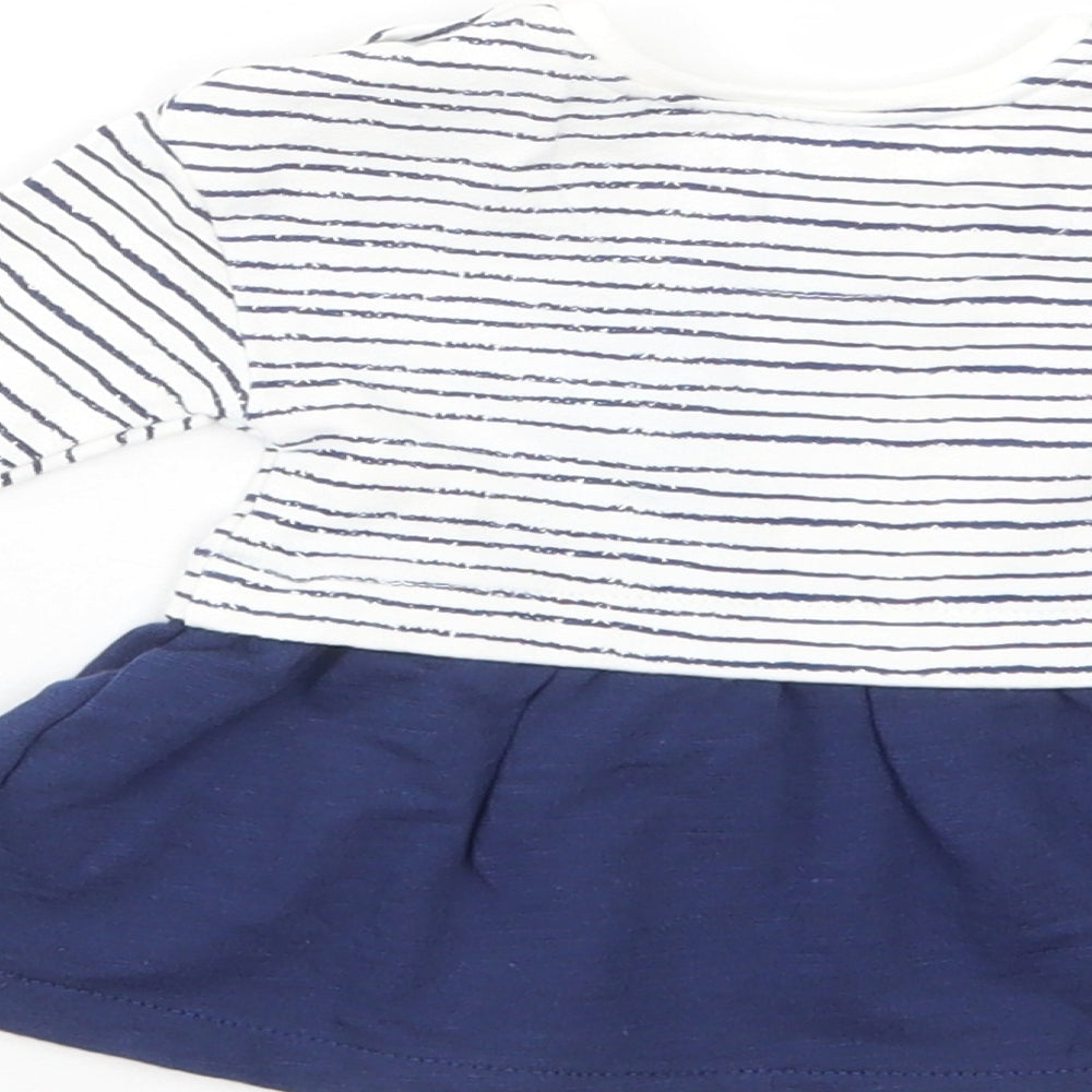 Mini Club Baby White Striped Cotton T-Shirt Dress Size Newborn Crew Neck Snap
