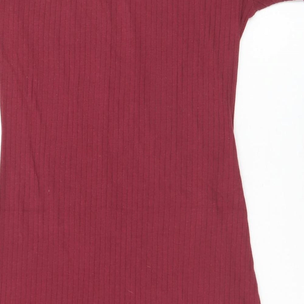 SheIn Womens Red Cotton Bodycon Size L Round Neck Pullover - Button Detail