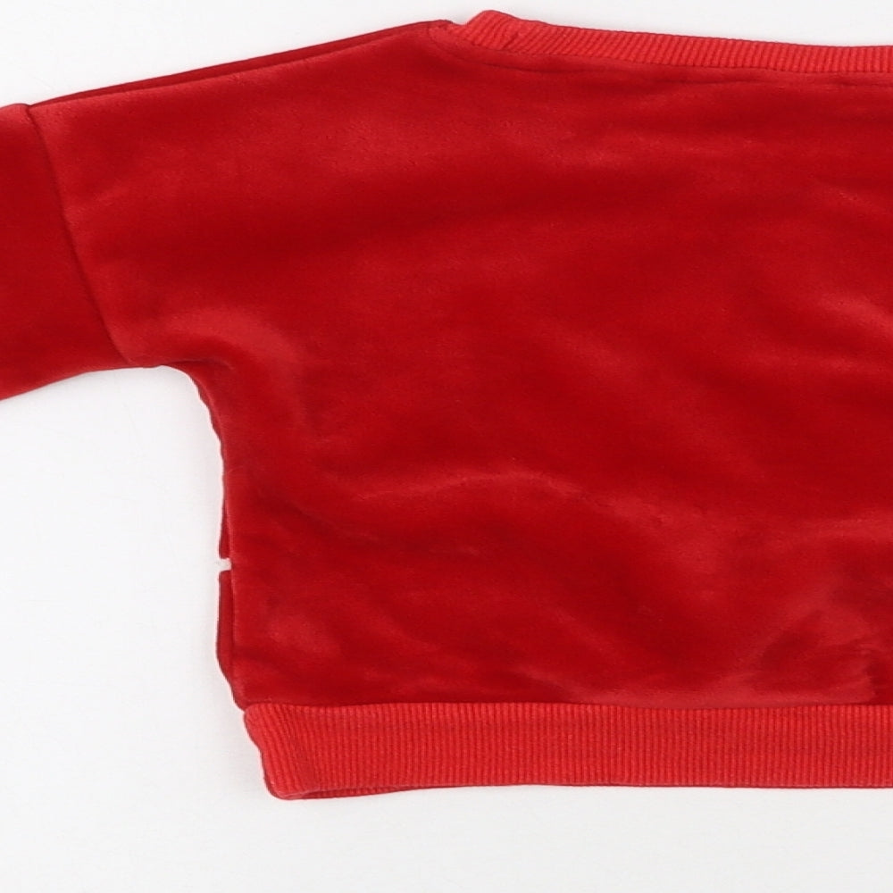 Preworn Girls Red Round Neck Animal Print Cotton Pullover Jumper Size S Pullover