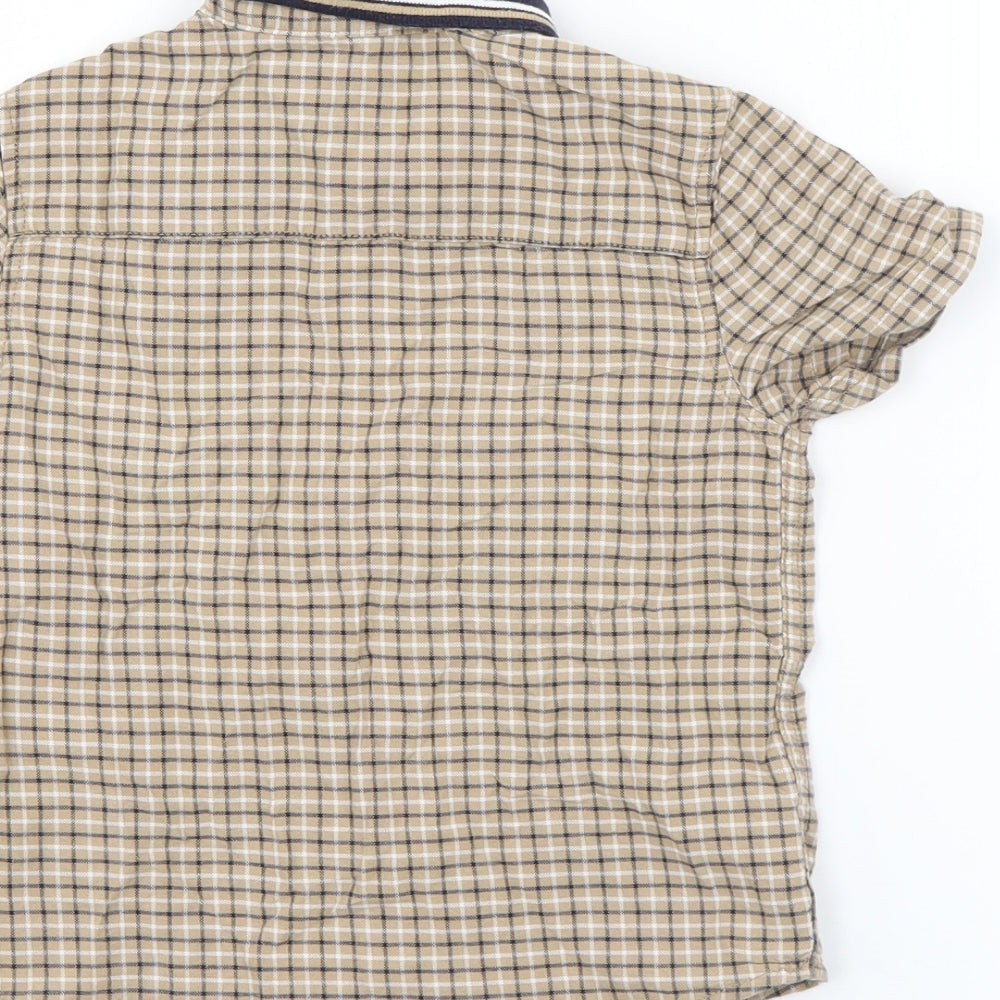 Next Boys Beige Plaid Cotton Pullover Polo Size 2-3 Years Collared Button