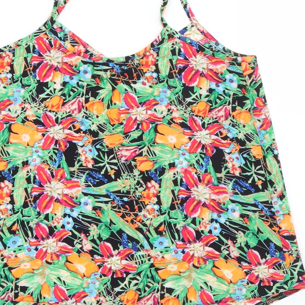 Exhibit Womens Multicoloured Floral Polyester Camisole Tank Size 10 V-Neck