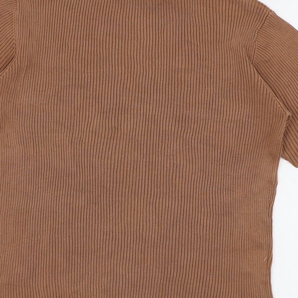 Country Casuals Womens Brown Polyester Cropped T-Shirt Size M Mock Neck