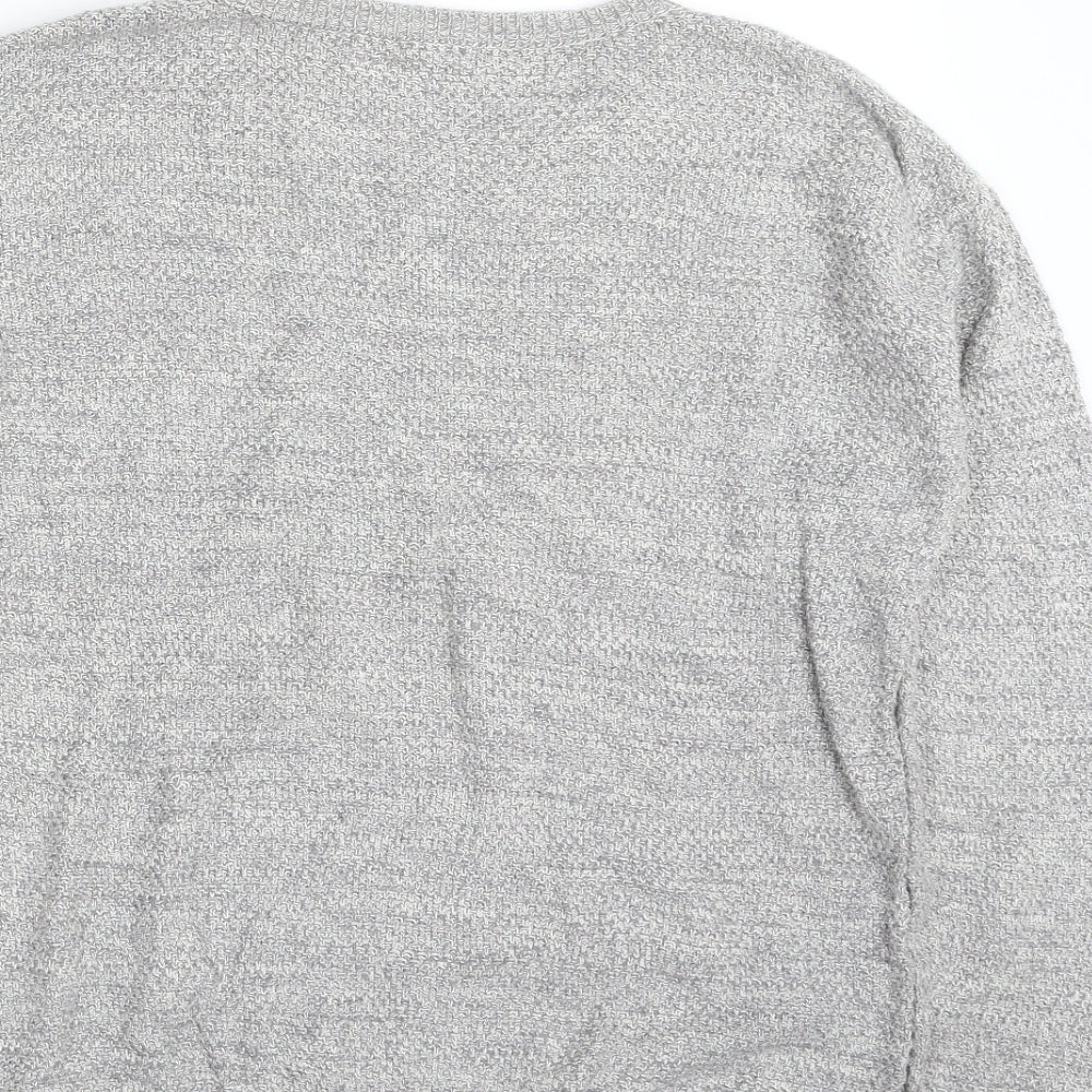 Ecote Womens Grey Crew Neck Herringbone Cotton Pullover Jumper Size S