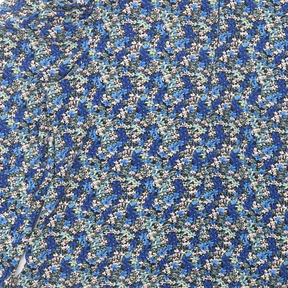 Girl In Mind Womens Blue Floral Polyester Basic Blouse Size 8 Mock Neck