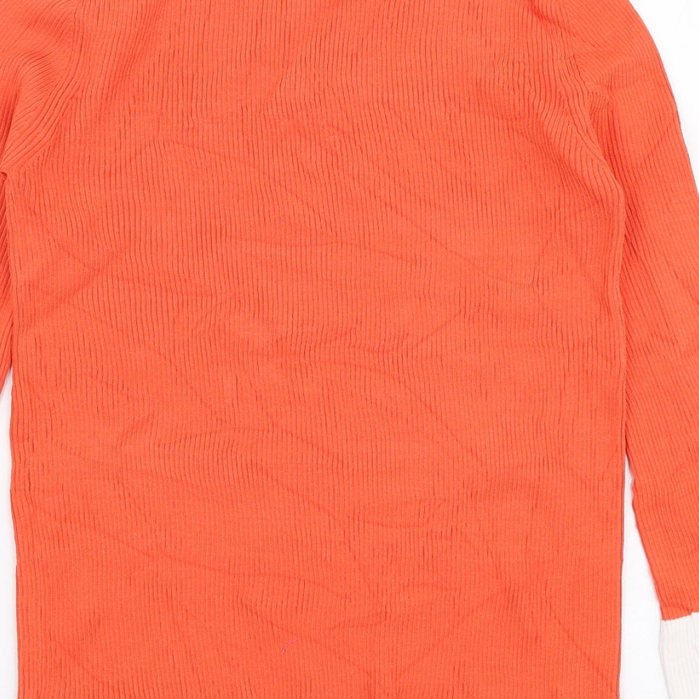 Cristina Womens Orange Round Neck Cotton Pullover Jumper Size M