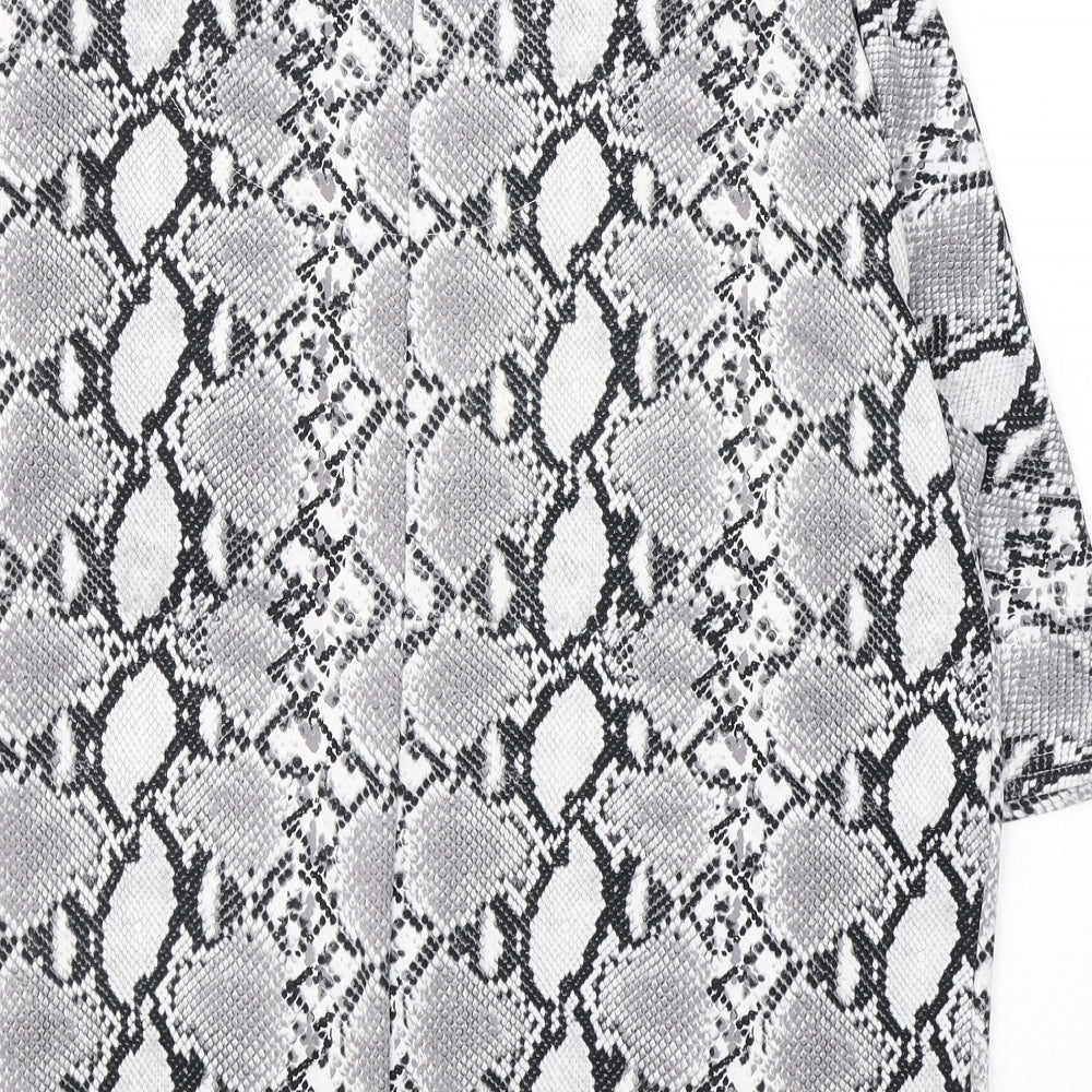 New Look Womens Grey Animal Print Polyester Tunic Blouse Size 10 V-Neck