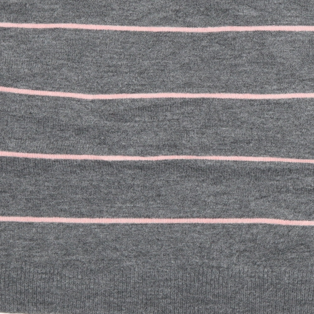 H&M Womens Grey Crew Neck Striped Polyester Pullover Jumper Size S