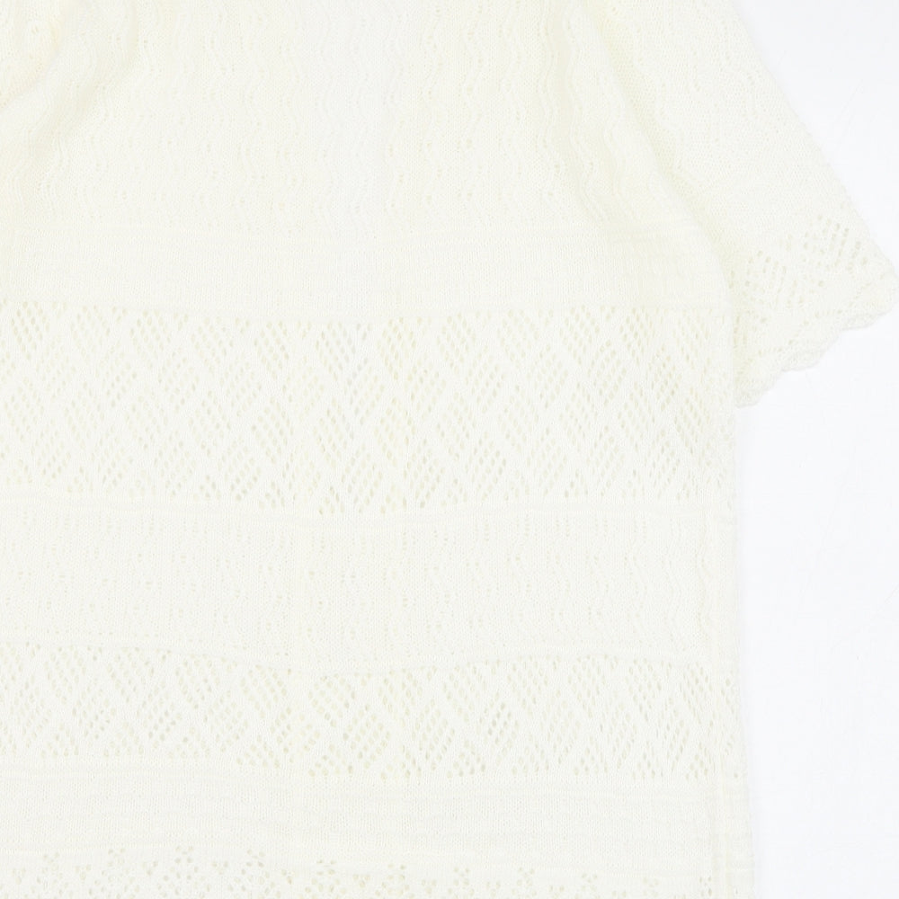 Isle Womens Ivory Square Neck Acrylic Cardigan Jumper Size 14