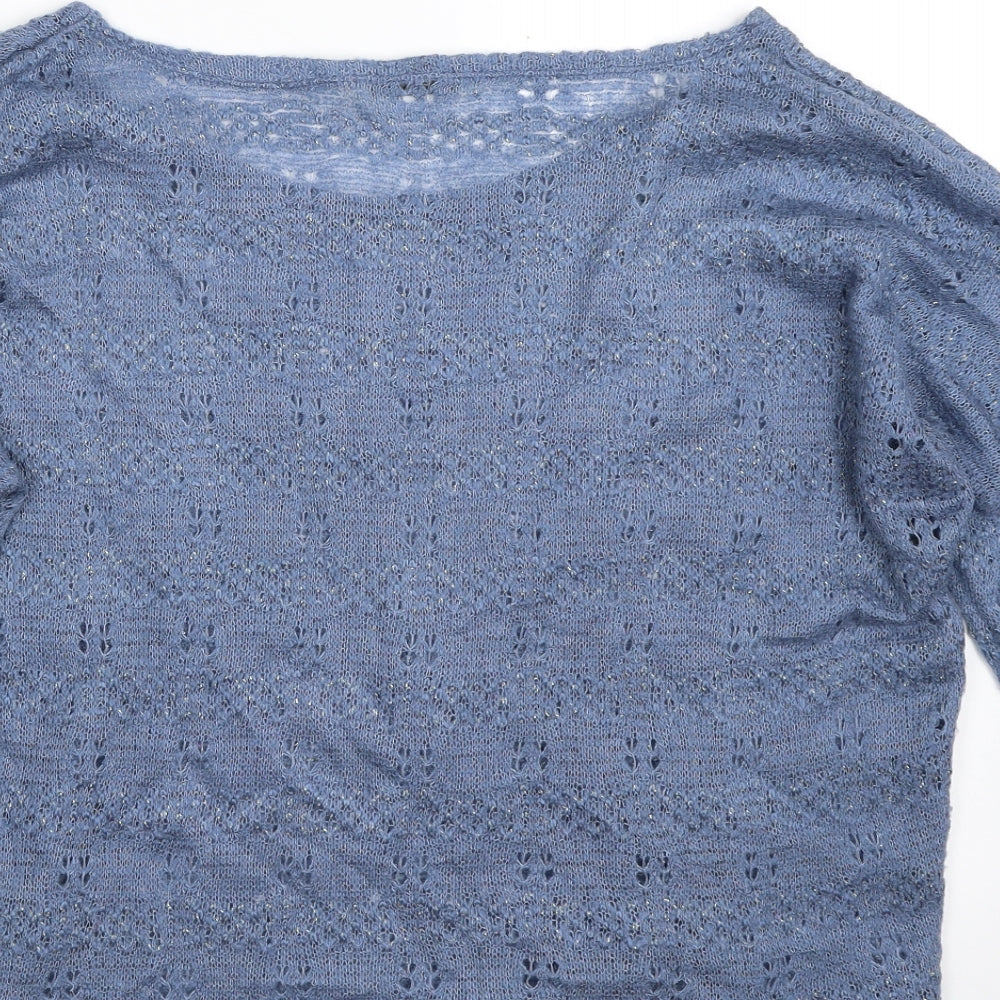 Oasis Womens Blue Boat Neck Acrylic Pullover Jumper Size S