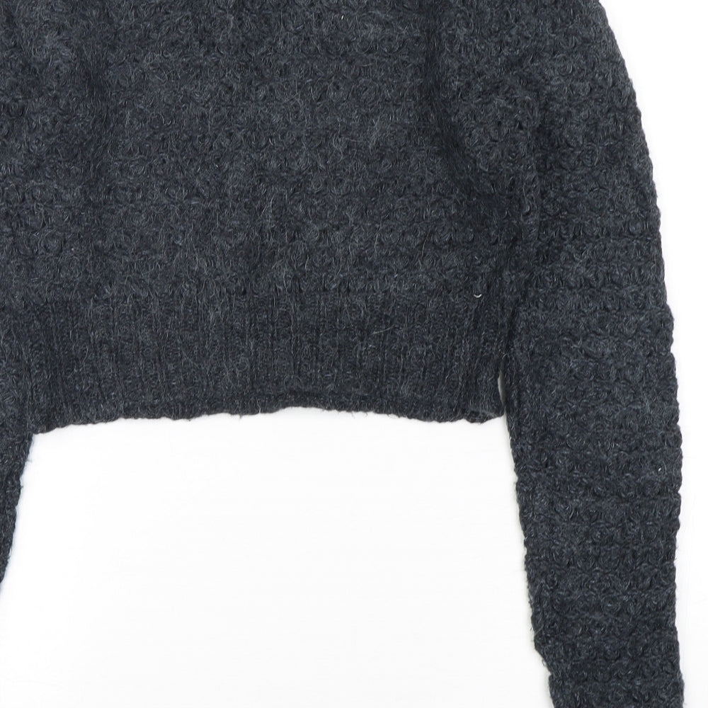 Topshop Womens Grey Round Neck Acrylic Pullover Jumper Size 10 - Cropped